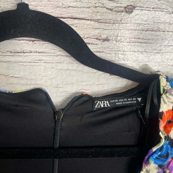 Zara Orange and Blue Puff Sleeve Bodycon Dress floral size xs - Picture 6 of 9